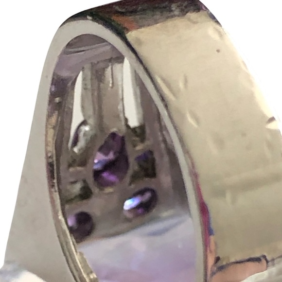 18K Gold E Purple Cubic Zirconia 2 tone silver Statement Ring Size 7.5 16gram - Picture 14 of 16